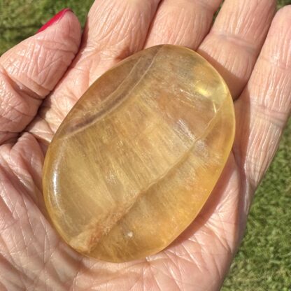 Golden Yellow Fluorite Palm Stone - Image 4