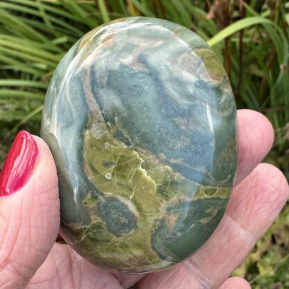 Rare Green Hair Jasper Palm Stone - Image 3